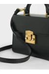 Charles Keith Two Tone Metallic Push Lock Handbag Black